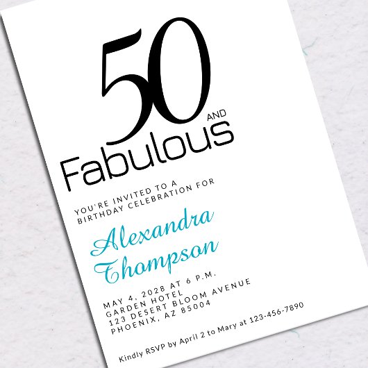 Invitation Fifty and Fabulous Turquoise 50th Birthday Party