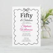 Invitation Fifty and Fabulous Whimsical Black and Pink Script (Debout devant)