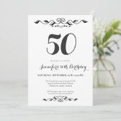 Invitation Fifty Elegant Noir et Blanc 50e Anniversaire (Debout devant)
