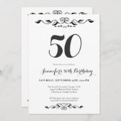 Invitation Fifty Elegant Noir et Blanc 50e Anniversaire (Devant / Derrière)
