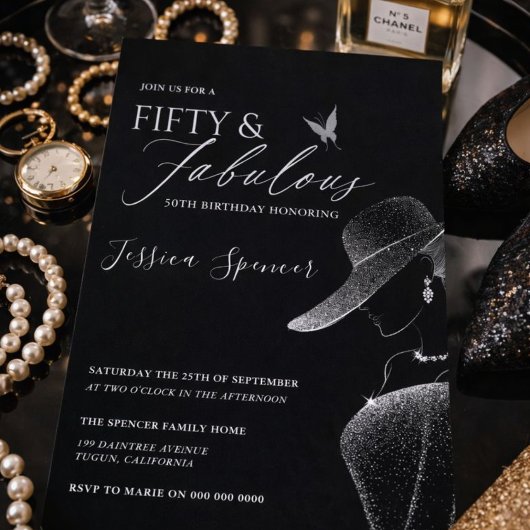 Invitation Fifty & Fabulous Black Glam 50th Birthday
