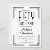 Invitation Fifty Fabulous Black White Art Deco 50th Birthday (Devant)
