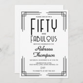 Invitation Fifty Fabulous Black White Art Deco 50th Birthday (Devant / Derrière)