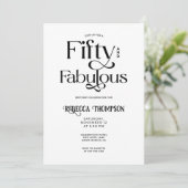 Invitation Fifty Fabulous Black White Script 50th Birthday (Debout devant)