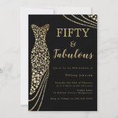 Invitation Fifty & Fabulous Elegant Gold Dress 50th Birthday (Devant)