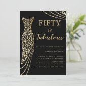 Invitation Fifty & Fabulous Elegant Gold Dress 50th Birthday (Debout devant)