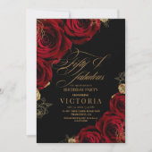 Invitation Fifty & Fabulous Gold Red Rose 50th Birthday (Devant)