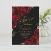 Invitation Fifty & Fabulous Gold Red Rose 50th Birthday (Debout devant)