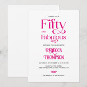 Invitation Fifty Fabulous Hot Pink Script 50th Birthday (Devant / Derrière)
