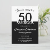 Invitation Fifty Fabulous Modern Black White 50th Birthday (Debout devant)