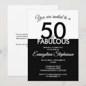 Invitation Fifty Fabulous Modern Black White 50th Birthday (Devant / Derrière)