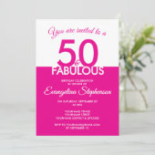 Invitation Fifty Fabulous Modern Pink White 50th Birthday  (Debout devant)