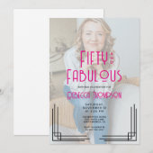 Invitation Fifty Fabulous Photo Pink Art Deco 50th Birthday (Devant / Derrière)