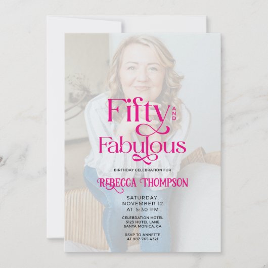 Invitation Fifty Fabulous Photo Pink Script 50th Birthday (Devant)