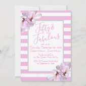 Invitation Fifty & Fabulous Pink Floral Black Stripe Birthday (Dos)