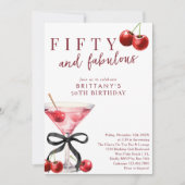 Invitation Fifty & Fabulous Red Cherry Martini 50th Birthday (Devant)