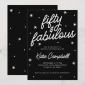 Invitation Fifty Fabulous Script Black White 50th Birthday (Devant / Derrière)