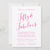 Invitation Fifty Fabulous Script Pink 50th Birthday Party (Devant)