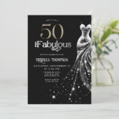 Invitation Fifty Fabulous Silver Dress Black 50th Birthday (Debout devant)