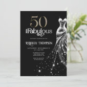Invitation Fifty Fabulous Silver Dress Black 50th Birthday (Debout devant)
