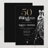 Invitation Fifty Fabulous Silver Dress Black 50th Birthday (Devant / Derrière)