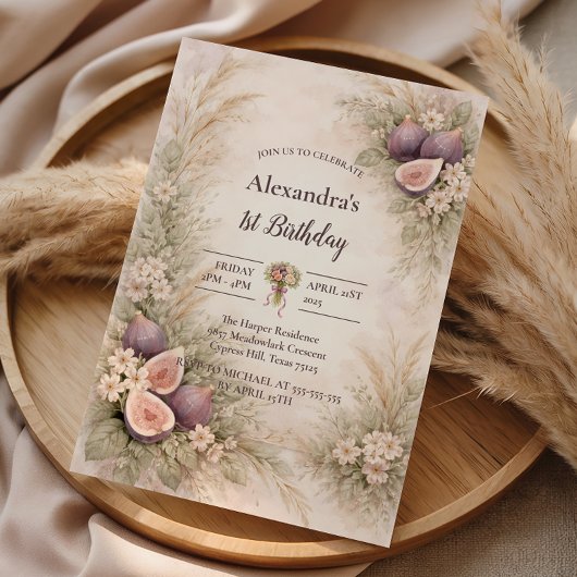 Invitation Fig Garden Floral 1st Birthday