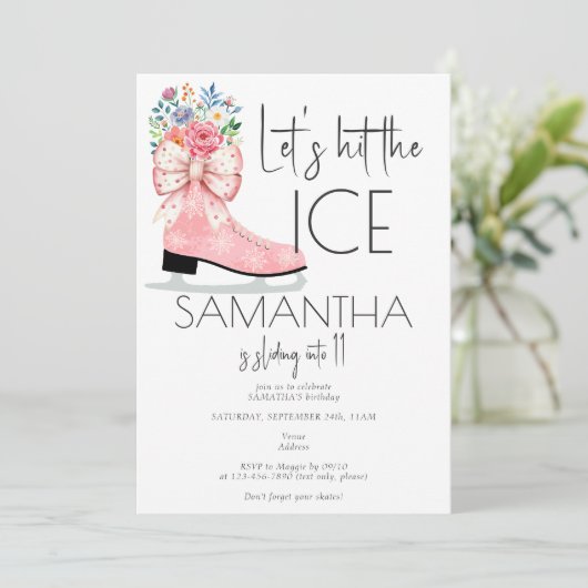 Invitation Figure Patinage Patinage Ado Bow rose Tween fête d (Debout devant)