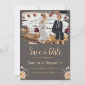 Invitation Figurine de mariage d'un couple, gris foncé et ora (Devant)