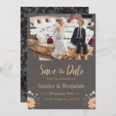 Invitation Figurine de mariage d'un couple, gris foncé et ora (Devant / Derrière)