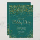 Invitation Fil d'or vert confetti de Noël d'entreprise (Devant / Derrière)