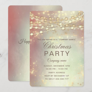 Invitation fil lumières or entreprise fête de Noël blush