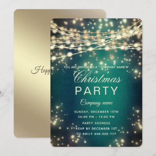 Invitation fil lumières or entreprise Noël fête verte