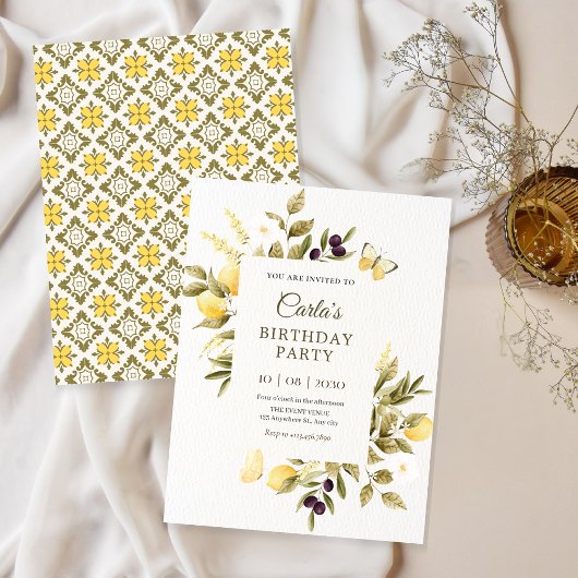 Invitation Filiale florale de citrons botaniques anniversaire