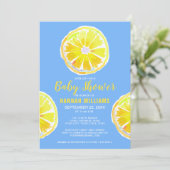 Invitation Filières d'aquarelle citron Baby shower bleu (Debout devant)