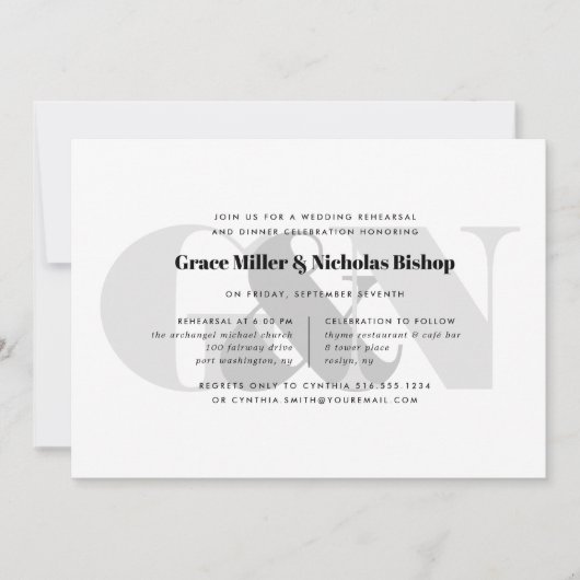 Invitation Filigrane | Repas de répétition Monogramme moderne (Devant)