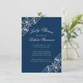 Invitation Filigree Art déco | Baby shower bleu Silver Navy (Debout devant)