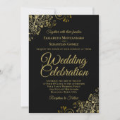 Invitation Filigree or sur le Mariage de code QR élégant noir (Devant)