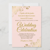 Invitation Filigree or sur Mariage de code QR élégant rose (Devant)