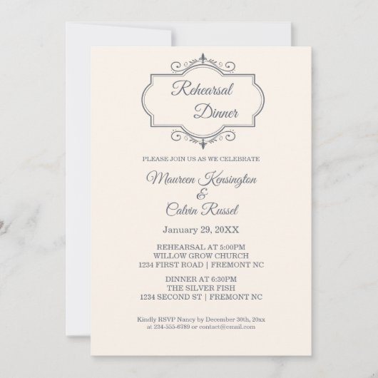 Invitation Filigree Rustique, Dîner De Répétition (Devant)