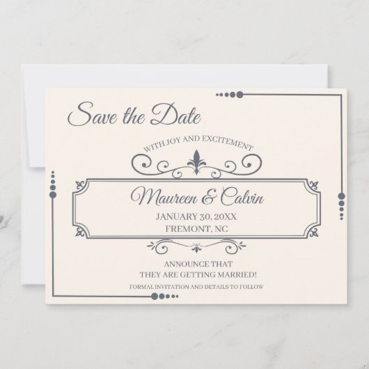 Invitation Filigree rustique, Enregistrer la date (Devant)