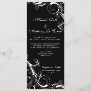 Invitation Filigree Swirl Noir avec blanc 4 x 9,25 Mariage