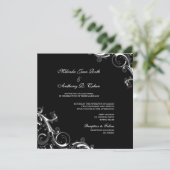 Invitation Filigree Swirl Noir avec Mariage Carré blanc (Debout devant)