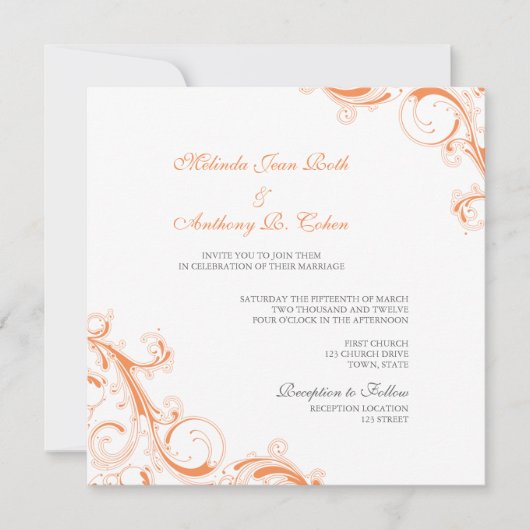Invitation Filigree Swirl Orange (Devant)