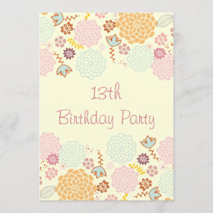Invitation Fille : 13e anniversaire de la florale moderne