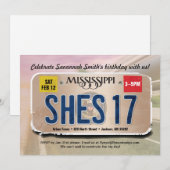 Invitation Fille 17e anniversaire Mississippi Licence Invitat (Devant / Derrière)