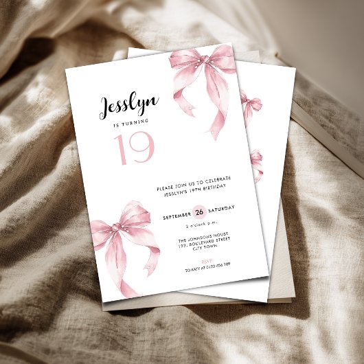 Invitation Fille 19 Ans Coquette Ruban Rose