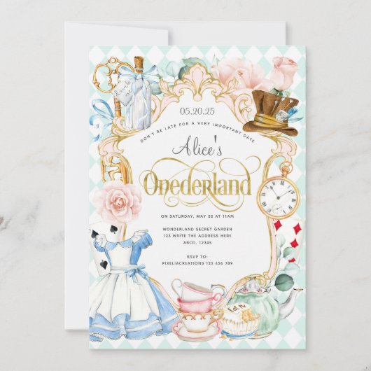 Invitation Fille 1er anniversaire Alice's Onederland Tea part (Devant)