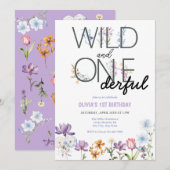 Invitation Fille 1er anniversaire | Anniversaire Fleur sauvag (Devant / Derrière)