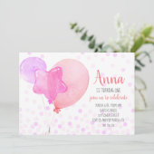 Invitation Fille 1er anniversaire Ballons Confetti Pink Party (Debout devant)
