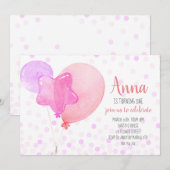 Invitation Fille 1er anniversaire Ballons Confetti Pink Party (Devant / Derrière)